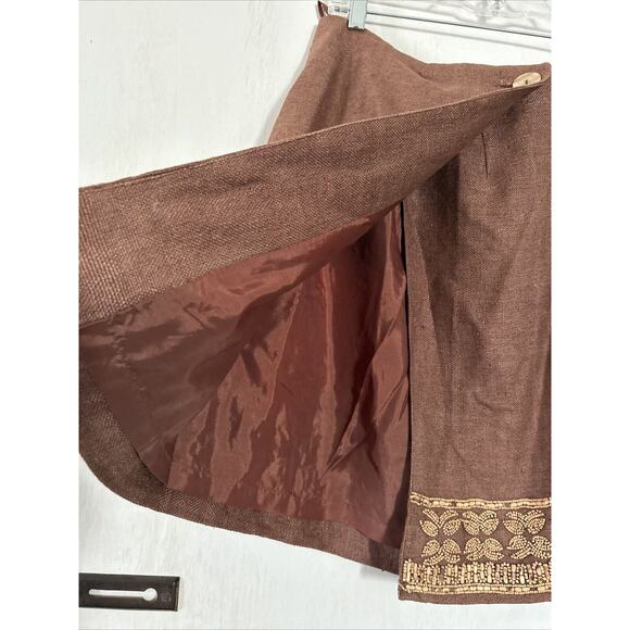 Vintage Krizia Maxi Skirt Womens 4 Silk Brown Beaded Bottom Boho Style - Picture 5 of 10